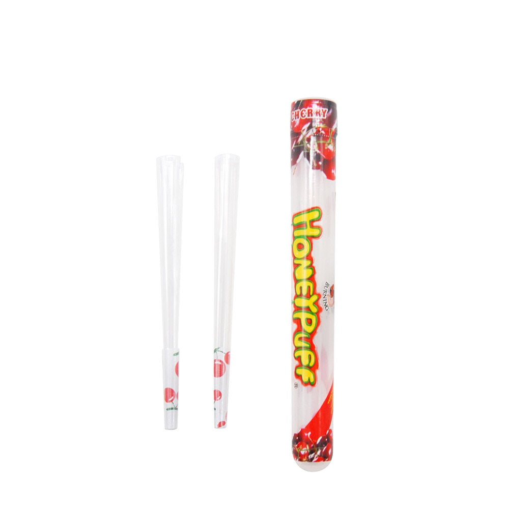 HONEYPUFF Kirschgeschmack, vorgerollte Tüten, transparente Zigarettenpapiere, vorgerollte Kingsize-Zigarettenpapiere mit Tips, 2 Stück pro Tube