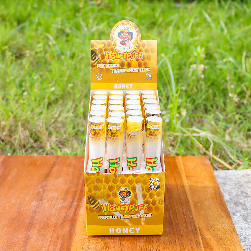 HONEYPUFF Honey Flavored Pre Rolled Cones, King Size Pre Rolled Rolling Paper with Tips, Transparent & Slow Burning Rolled Paper, 2 PCS per Tube