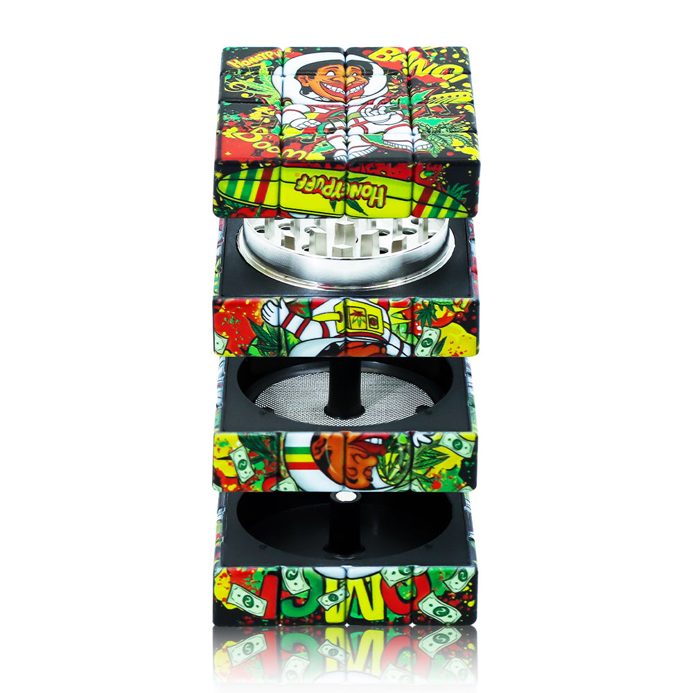 HONEYPUFF Cube Shape Plastic Smoker Grinder, 58 mm 4 Lay Herb Grinder, 6 PCS / Box