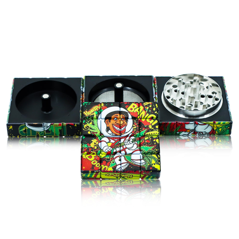 HONEYPUFF Cube Shape Plastic Smoker Grinder, 58 mm 4 Lay Herb Grinder, 6 PCS / Box