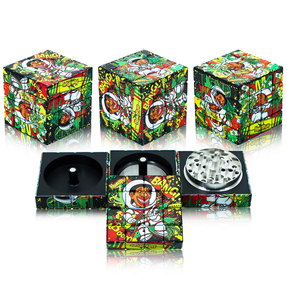 HONEYPUFF Cube Shape Plastic Smoker Grinder, 58 mm 4 Lay Herb Grinder, 6 PCS / Box