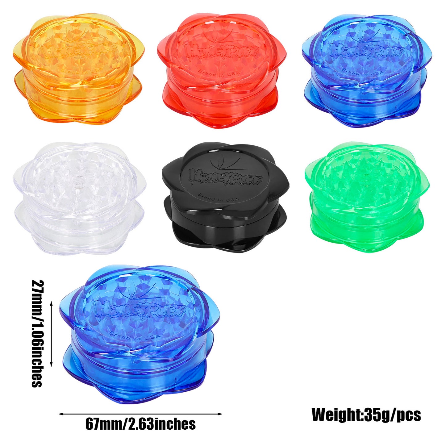 HOEYPUFF Biodegradable Plastic Herb Grinder, 67 mm 3 Layers Smoker Grinder, 12 PCS / Box