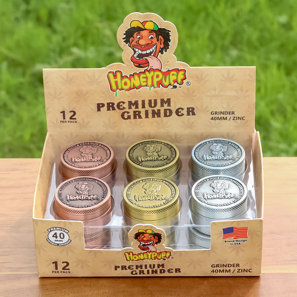 HONEYPUFF 40 mm Zinc Alloy Herb Grinder, 3 Lay Metal Tobacco Grinder, Easy Clean Weed Grinder, 6 PCS / Box