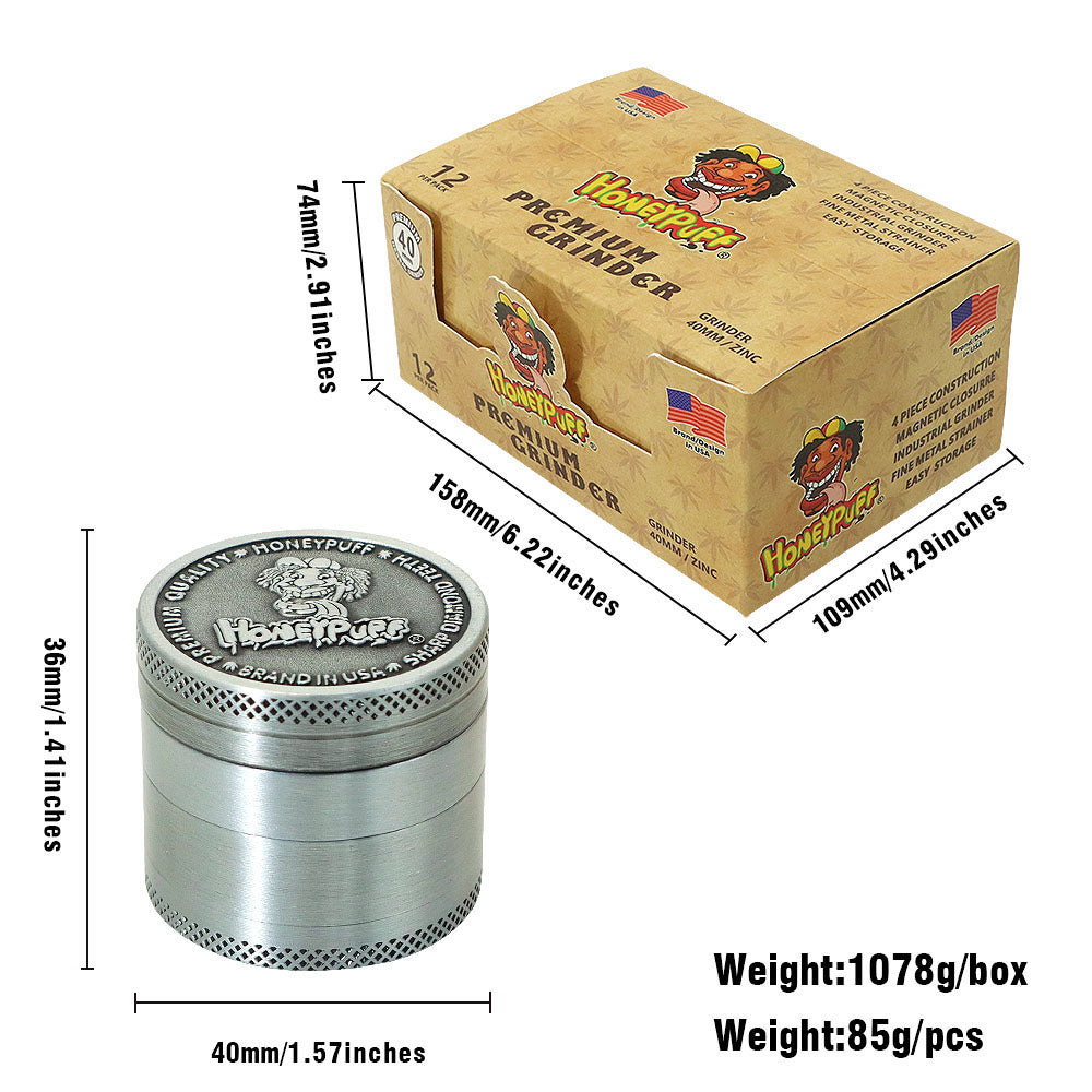 HONEYPUFF 40 mm Zinc Alloy Herb Grinder, 4 Lay Metal Smoker Grinder, Easy Clean Weed Grinder, 6 PCS / Box