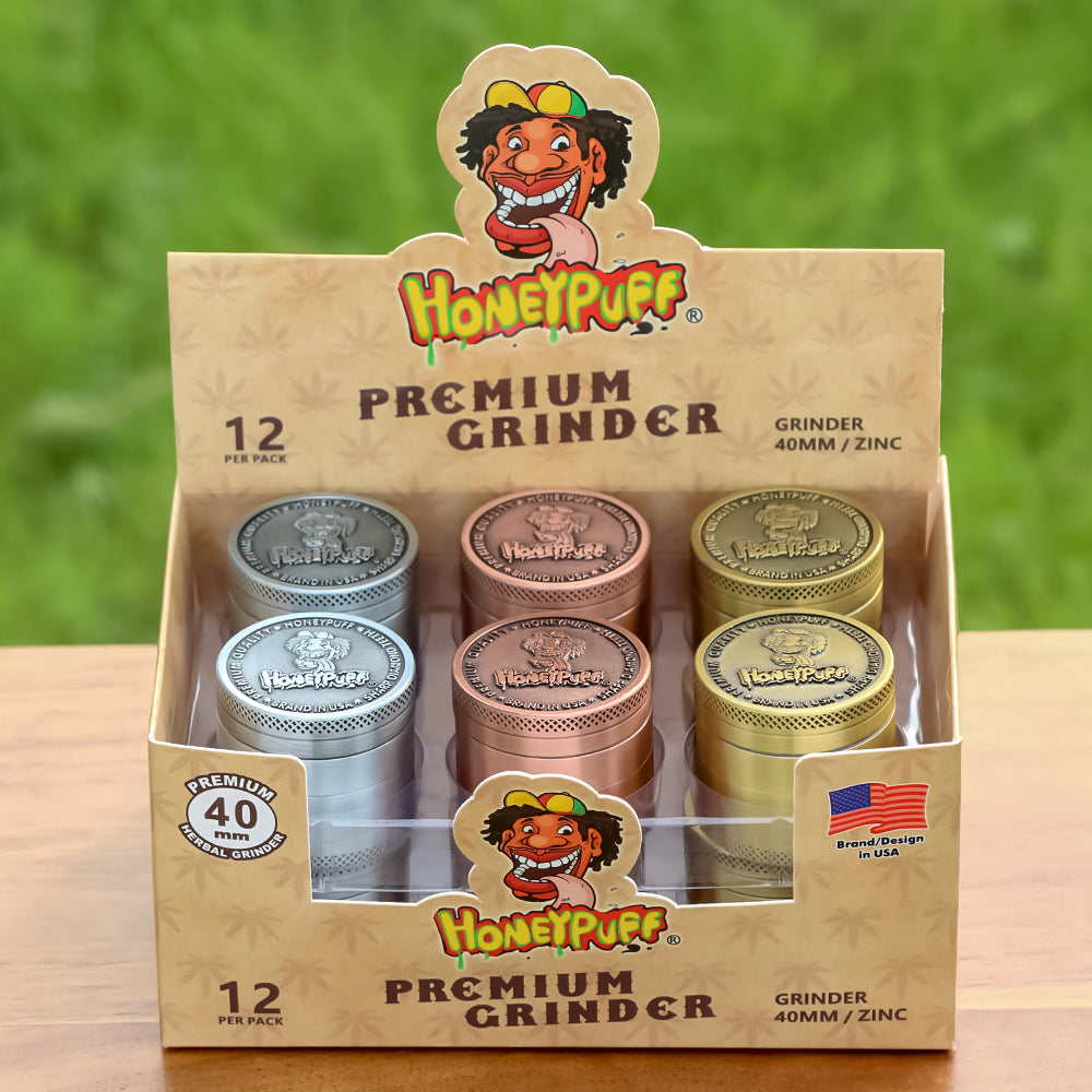 HONEYPUFF 40 mm Zinc Alloy Herb Grinder, 4 Lay Metal Smoker Grinder, Easy Clean Weed Grinder, 6 PCS / Box