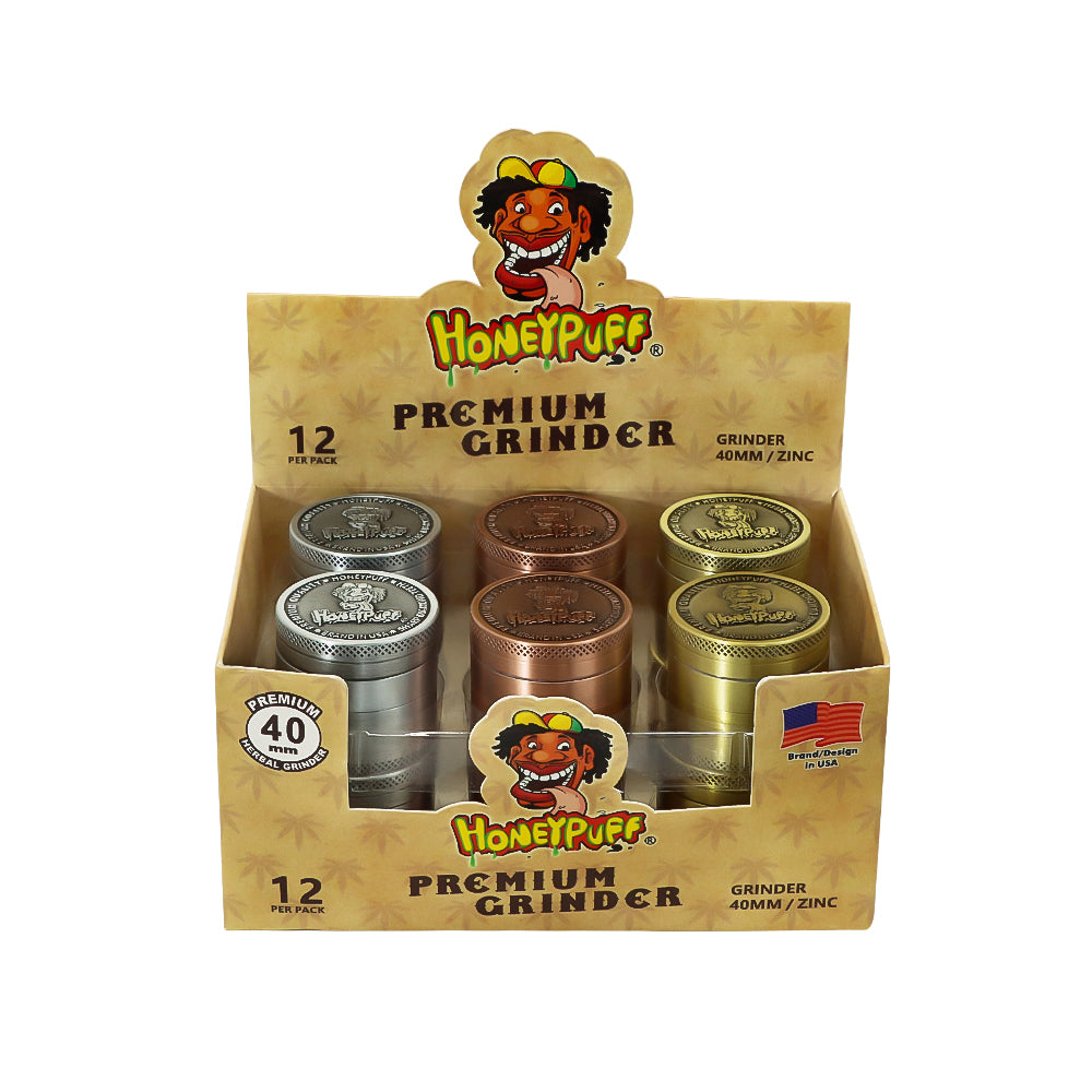 HONEYPUFF 40 mm Zinc Alloy Herb Grinder, 4 Lay Metal Smoker Grinder, Easy Clean Weed Grinder, 6 PCS / Box