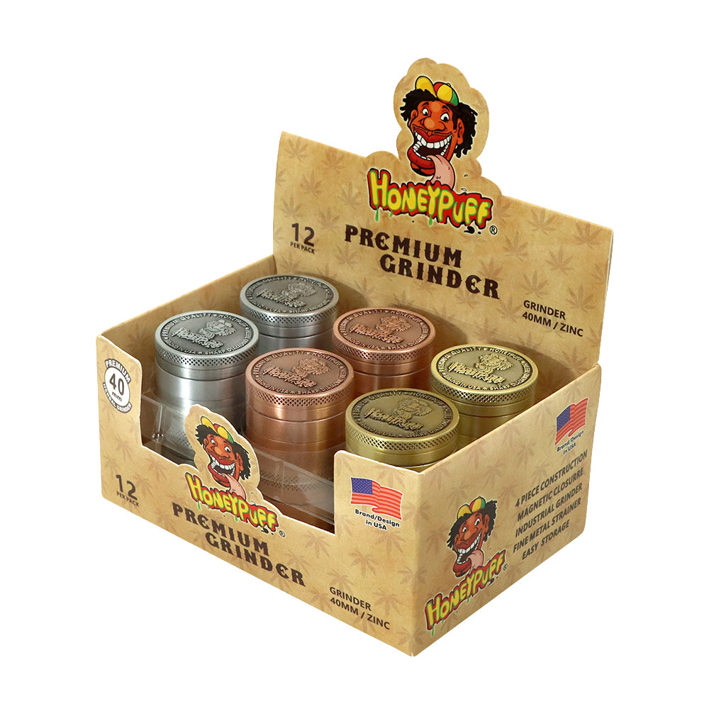 HONEYPUFF 40 mm Zinc Alloy Herb Grinder, 4 Lay Metal Smoker Grinder, Easy Clean Weed Grinder, 6 PCS / Box