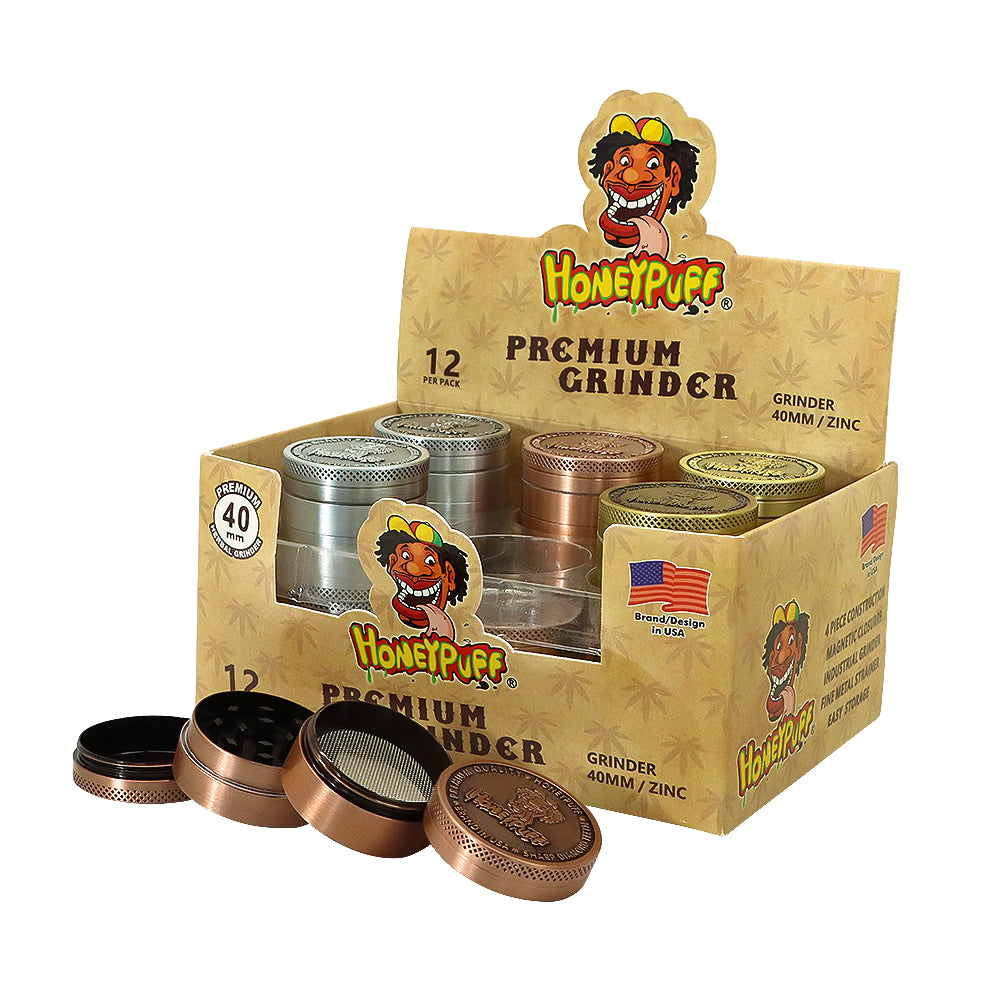 HONEYPUFF 40 mm Zinc Alloy Herb Grinder, 4 Lay Metal Smoker Grinder, Easy Clean Weed Grinder, 6 PCS / Box