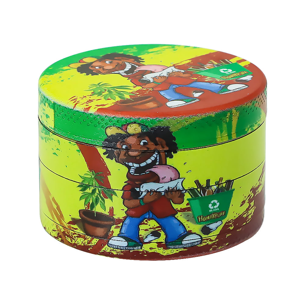 Moulin à herbes Honeypuff 50 mm en zinc et métal, style rasta, 4 couches, 6 pièces par boîte