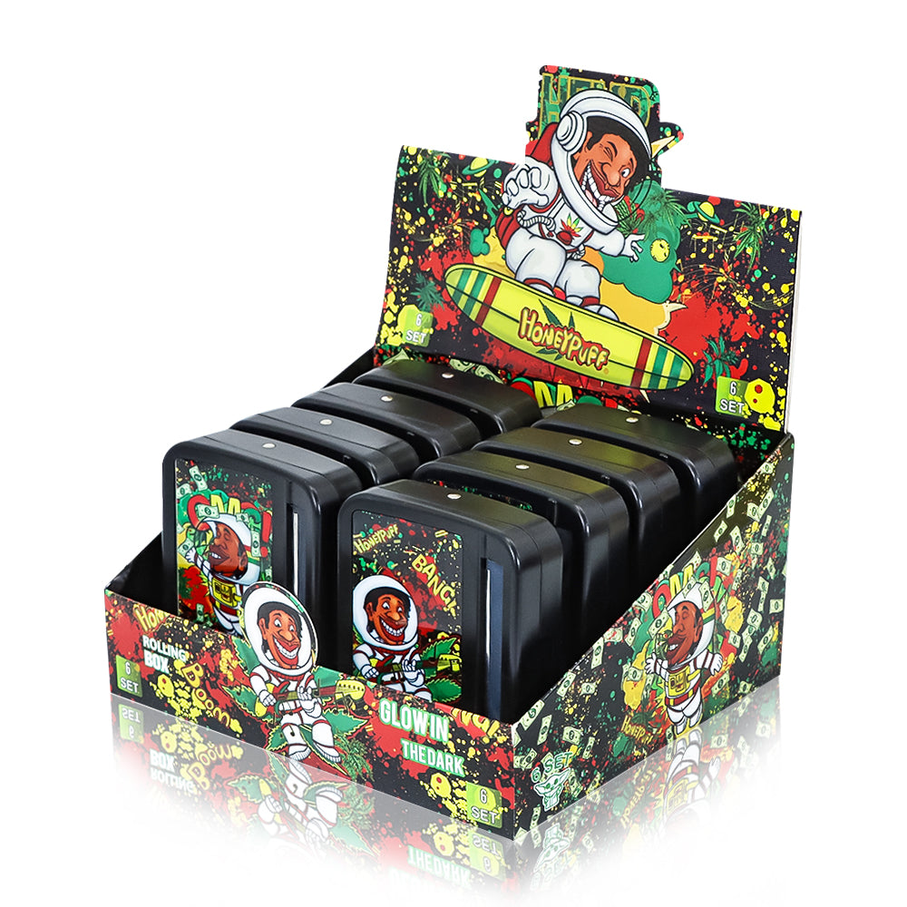 HOEYPUFF 1 1/4 Size Automatic Rolling Machine Case, Black Cigarette Rolling Machine Box with Large Stash Case, 6 PCS / Box