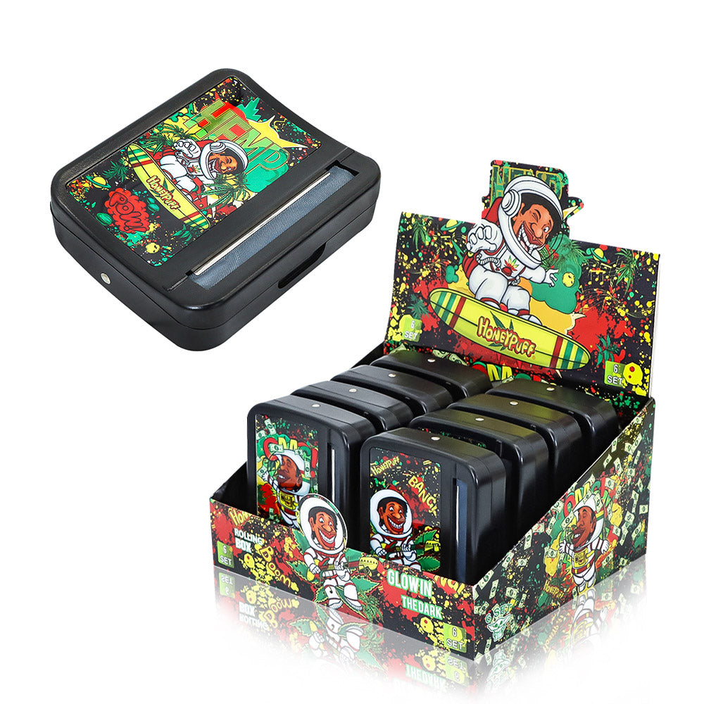 HOEYPUFF 1 1/4 Size Automatic Rolling Machine Case, Black Cigarette Rolling Machine Box with Large Stash Case, 6 PCS / Box
