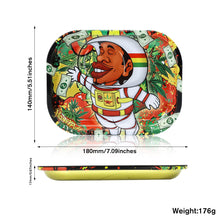 Load image into Gallery viewer, HONEYPUFF Tinplate Metal Rolling Tray with Soft Magnetic Lid, Smooth Rounded Edge Cigarette Rolling Tray, Portable & Decorative Rolling Paper Tray, Small Size 7” x 5.5” Rolling Trays
