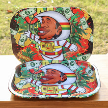 Load image into Gallery viewer, HONEYPUFF Tinplate Metal Rolling Tray with Soft Magnetic Lid, Smooth Rounded Edge Cigarette Rolling Tray, Portable & Decorative Rolling Paper Tray, Small Size 7” x 5.5” Rolling Trays
