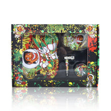 Load image into Gallery viewer, HONEYPUFF Rolling Tray Kit, 7” x 5.5 “ Size Metal Tolling Tray, 4 Lay Zinc Alloy Herb Grinder, Skull Shape Glass Ashtray, Glass Tobacco Pipe With Metal Bowl