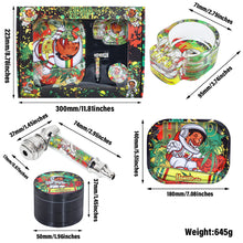 Load image into Gallery viewer, HONEYPUFF Rolling Tray Kit, 7” x 5.5 “ Size Metal Tolling Tray, 4 Lay Zinc Alloy Herb Grinder, Skull Shape Glass Ashtray, Glass Tobacco Pipe With Metal Bowl