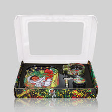 Load image into Gallery viewer, HONEYPUFF Rolling Tray Kit, 7” x 5.5 “ Size Metal Tolling Tray, 4 Lay Zinc Alloy Herb Grinder, Skull Shape Glass Ashtray, Glass Tobacco Pipe With Metal Bowl