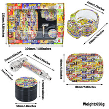 Load image into Gallery viewer, HONEYPUFF Rolling Tray Kit, 7” x 5.5 “ Size Metal Tolling Tray, 4 Lay Zinc Alloy Herb Grinder, Skull Shape Glass Ashtray, Glass Tobacco Pipe With Metal Bowl