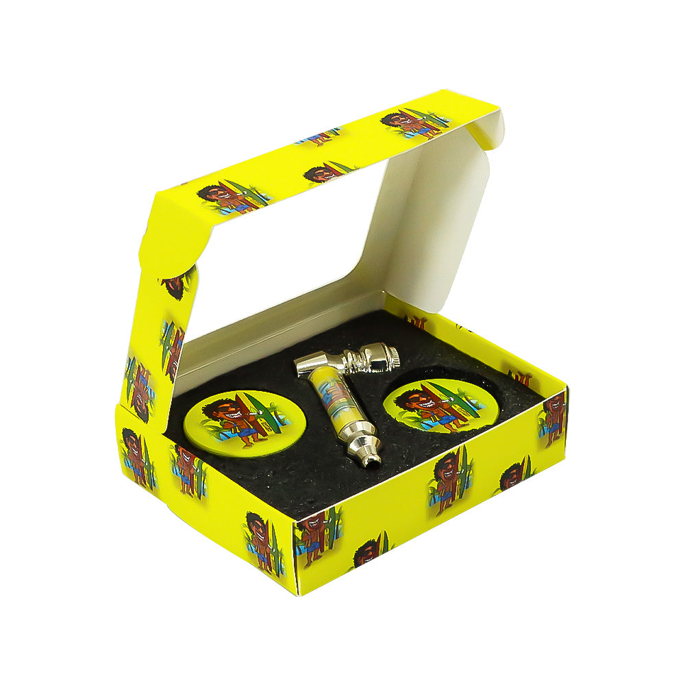 HONEYPUFF Yellow Package Tobacco Pipe Kit, Glass Smoking Pipe With Metal Blow & 4 Lay Tobacco Grinder