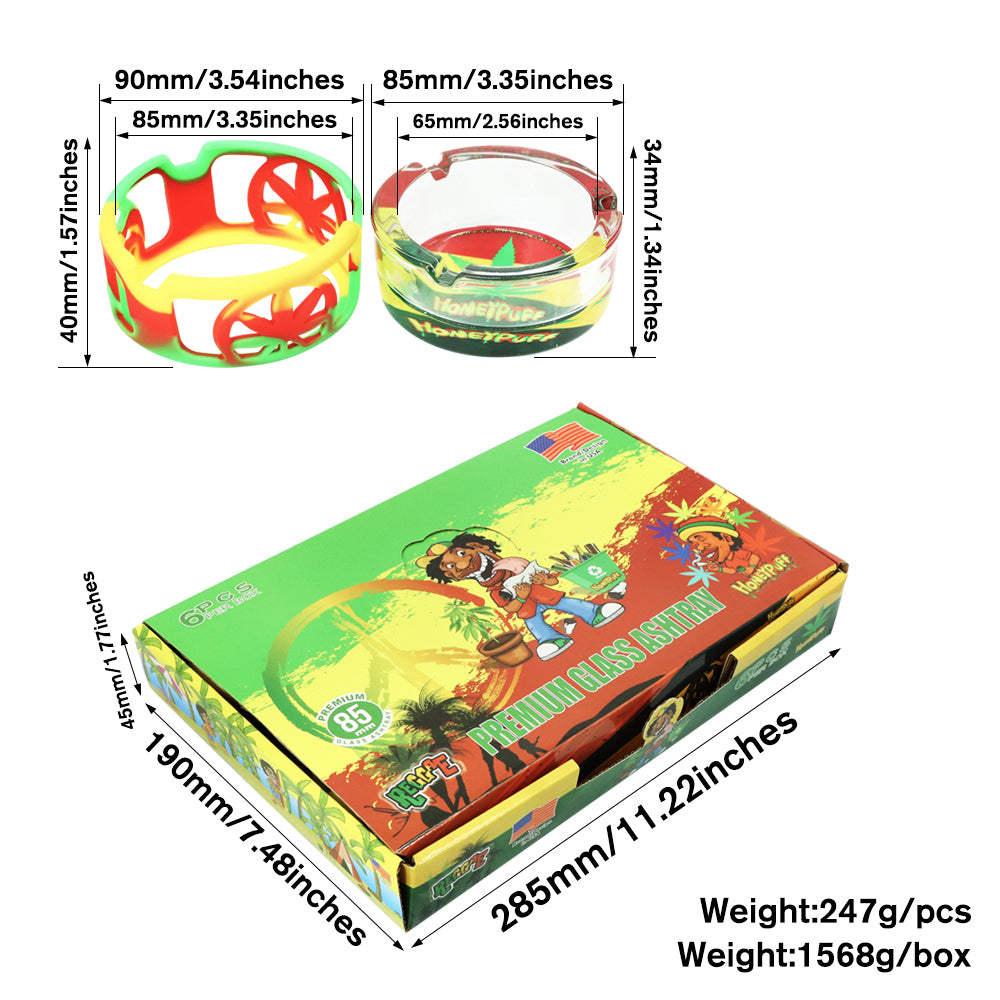 HONEYPUFF Glass Ashtray & Anti Collision Silicone Sleeve, Outdoor Cigarette Ashtray and Easy Clean, Cigarette Holder, 6 PCS