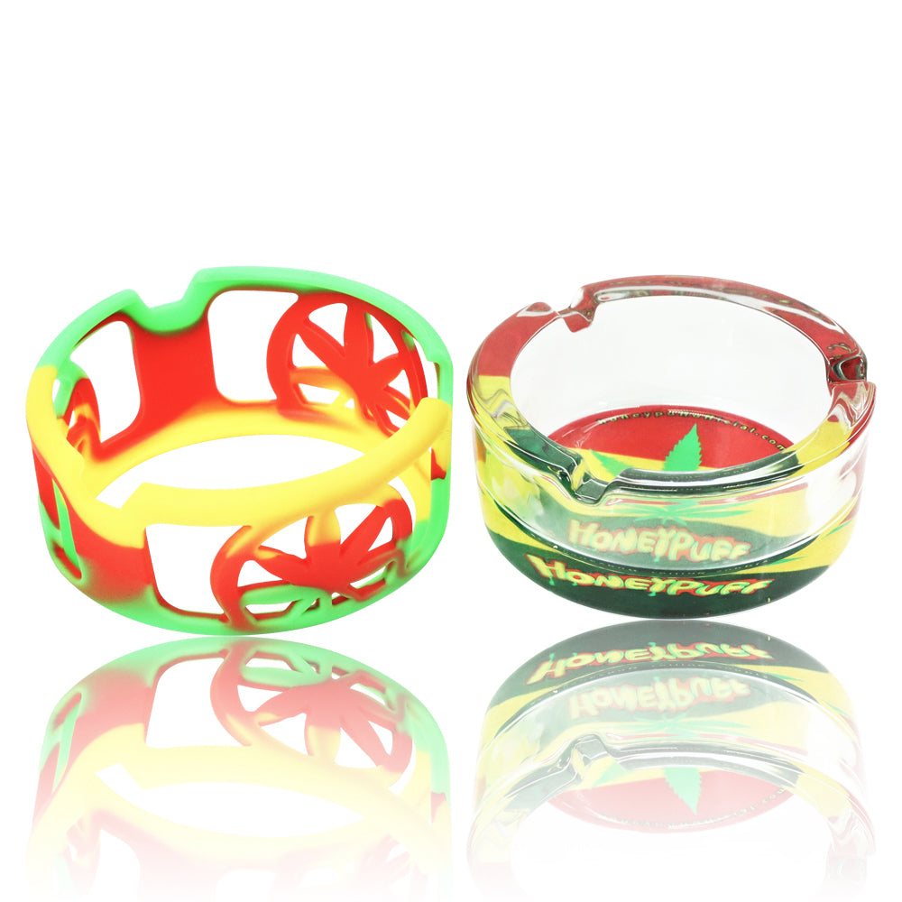 HONEYPUFF Glass Ashtray & Anti Collision Silicone Sleeve, Outdoor Cigarette Ashtray and Easy Clean, Cigarette Holder, 6 PCS