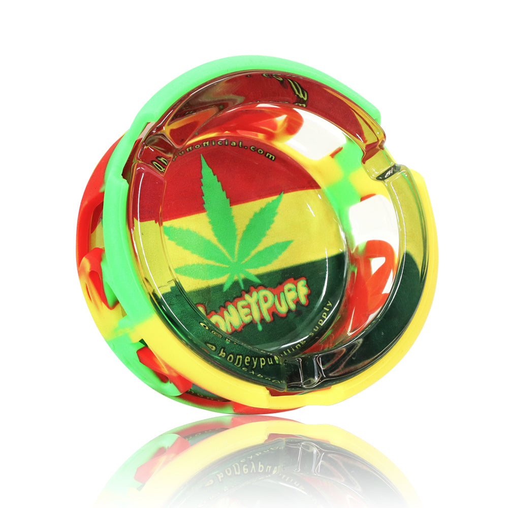 HONEYPUFF Glass Ashtray & Anti Collision Silicone Sleeve, Outdoor Cigarette Ashtray and Easy Clean, Cigarette Holder, 6 PCS