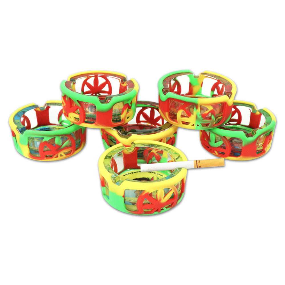 HONEYPUFF Glass Ashtray & Anti Collision Silicone Sleeve, Outdoor Cigarette Ashtray and Easy Clean, Cigarette Holder, 6 PCS