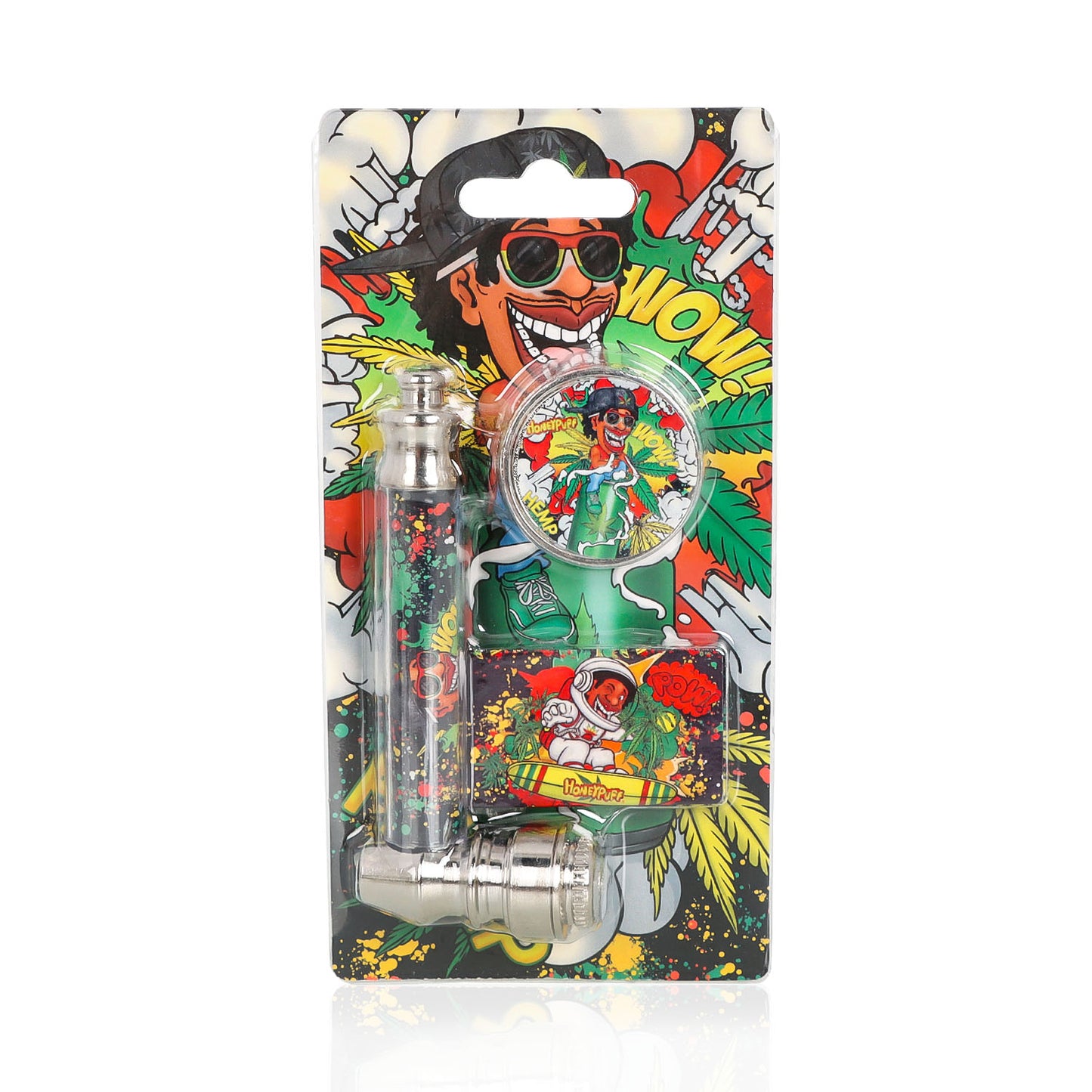 HONEYPUFF Herb Grinder Kit, Ø 30 Metal Herb Grinder, Glass Tobacco Pipe With Metal Bowl, 5 PCS Stainless Steel Pipe Screen