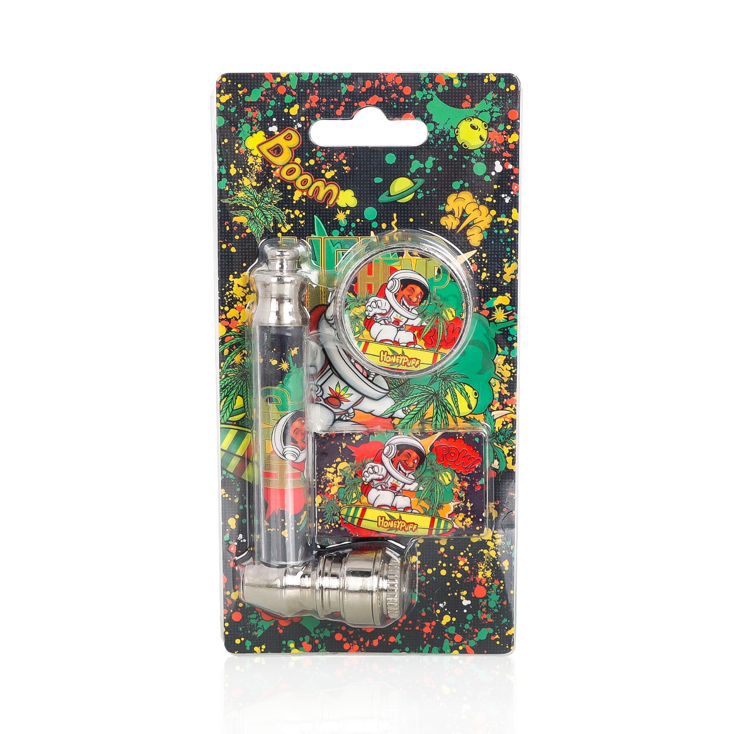 HONEYPUFF Herb Grinder Kit, Ø 30 Metal Herb Grinder, Glass Tobacco Pipe With Metal Bowl, 5 PCS Stainless Steel Pipe Screen