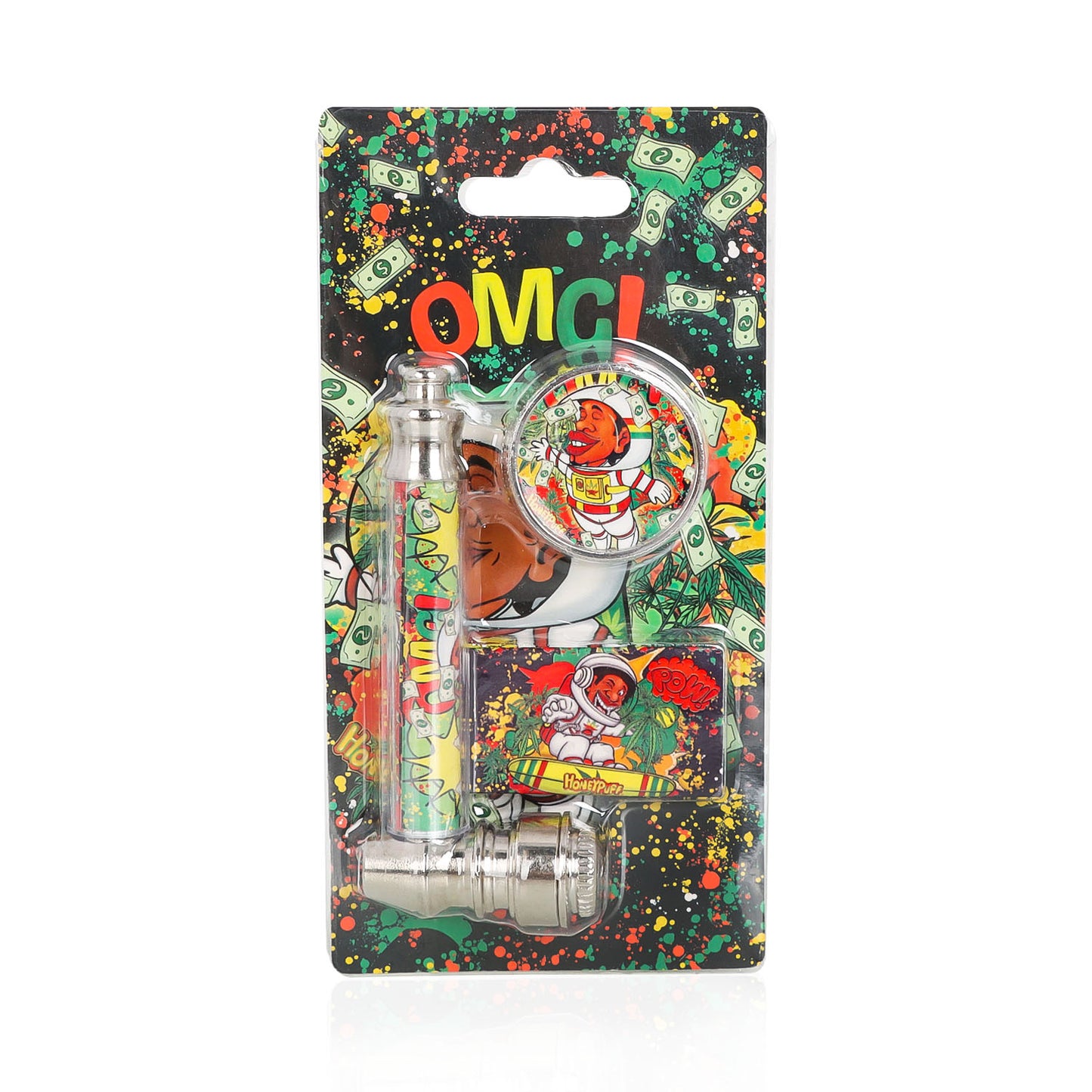 HONEYPUFF Herb Grinder Kit, Ø 30 Metal Herb Grinder, Glass Tobacco Pipe With Metal Bowl, 5 PCS Stainless Steel Pipe Screen