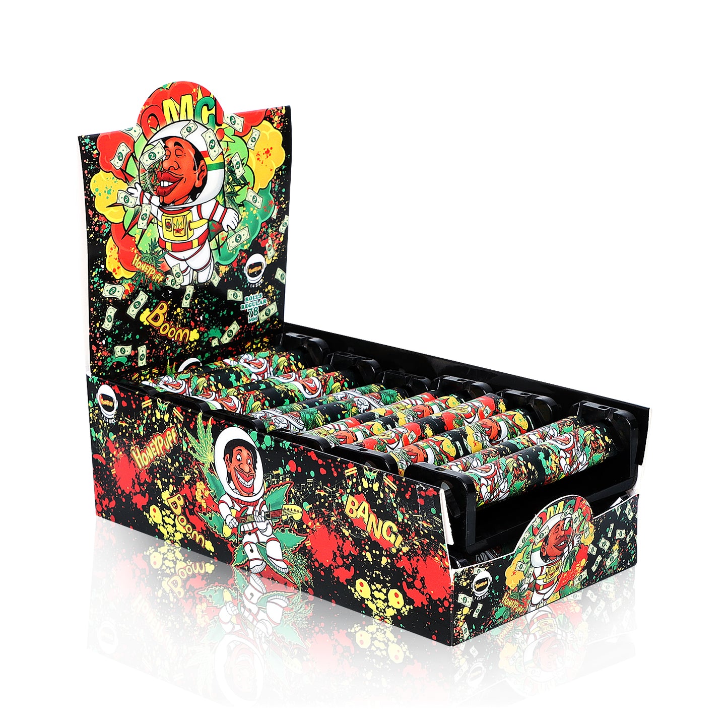 HONEYPUFF Zigarettenrollmaschine aus Kunststoff, Größe 1 1/4, schwarze Rollmaschine, 12 Stück/Box