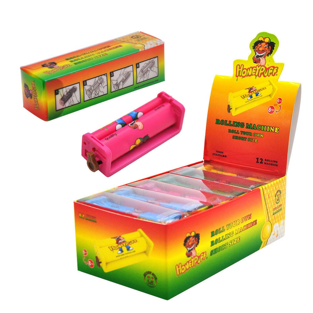 HONEYPUFF 70 mm Size Plastic Cigarette Rolling Machine, Colorful Rolling Paper Machine, 12 PCS / Box