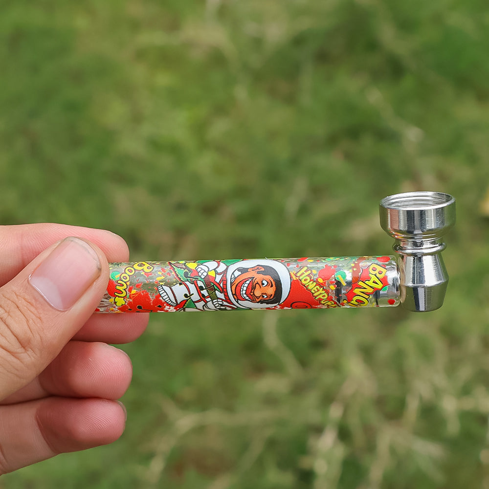 HONEYPUFF Glass Smoking Pipe, 73 mm Tobacco Pipes with Metal Bowl, Herb Smoking Tobacco Pipes,Easy Clean Tobacco Pipe, 24 PCS / Book