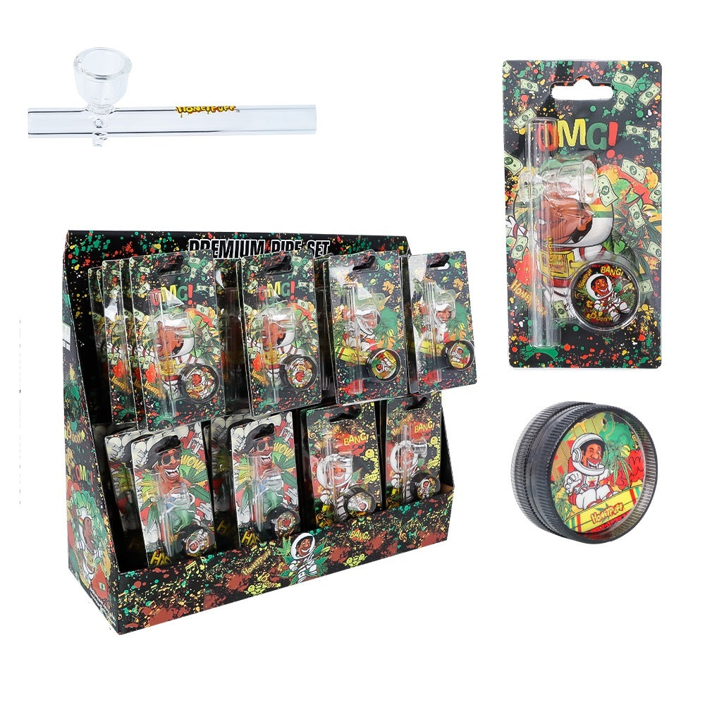 HOEYPUFF Portable Herb Grinder Kit, 101 mm Glass Hand Pipe, 2 Lay Plastic Herb Grinder, 40 PCS / Box