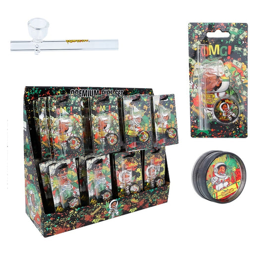 HOEYPUFF Tragbares Kräutermühlen-Set, 101 mm Glas-Handpfeife, 2-lagige Kräutermühle aus Kunststoff, 40 Stück/Box