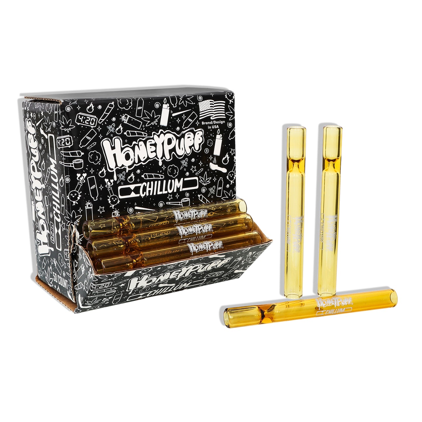 HONEYPUFF Yellow Glass One Hitter, 13 x 110 Size Smoking Pipe , Easy Clean Tobacco Pipes, 50 PCS