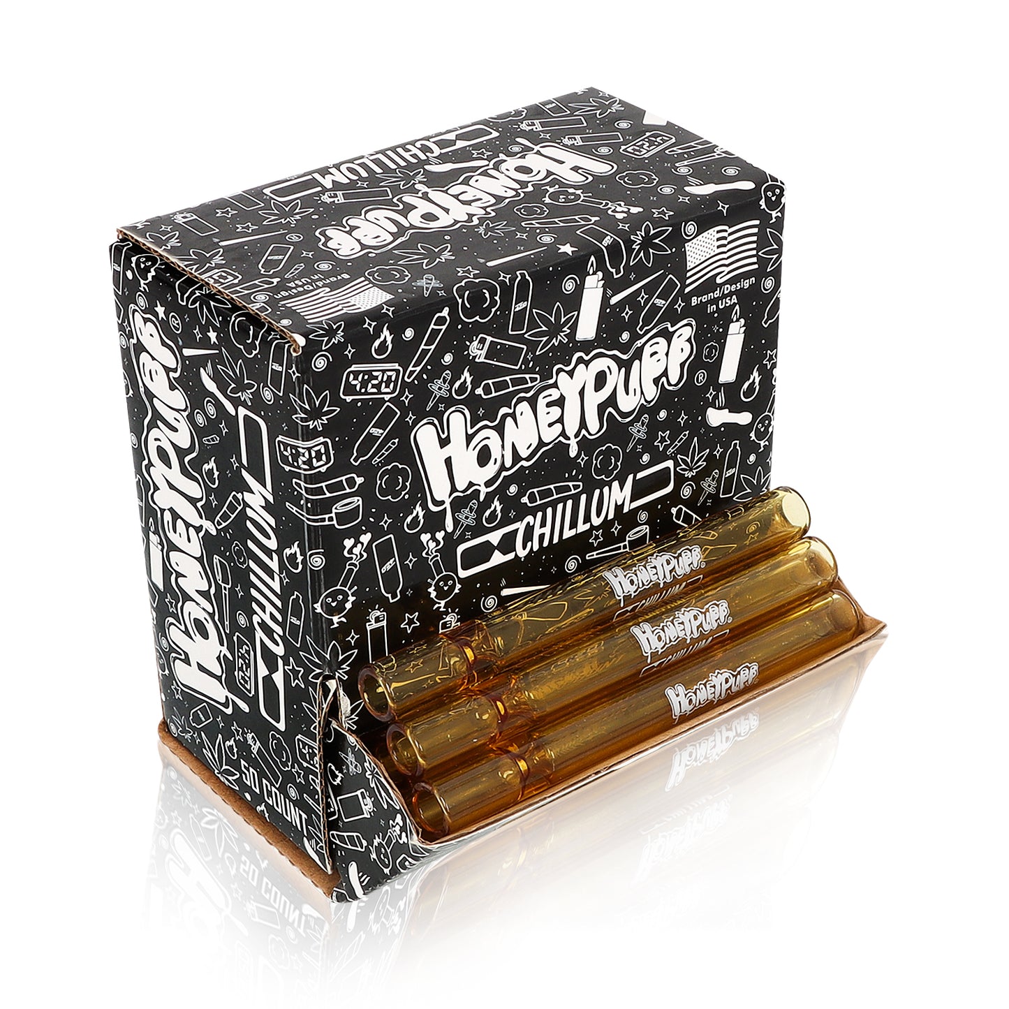 HONEYPUFF Yellow Glass One Hitter, 13 x 110 Size Smoking Pipe , Easy Clean Tobacco Pipes, 50 PCS
