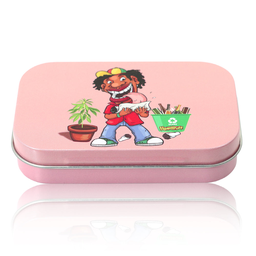 HONEYPUFF Tinplate Tobacco Storage Box, Three Color ( Blue, Green, Pink ) Metal Tin, 100 x 65 x 20 mm Size Portable Storage Box, 24 PCS / Box