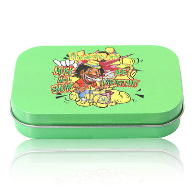 HONEYPUFF Tinplate Tobacco Storage Box, Three Color ( Blue, Green, Pink ) Metal Tin, 100 x 65 x 20 mm Size Portable Storage Box, 24 PCS / Box