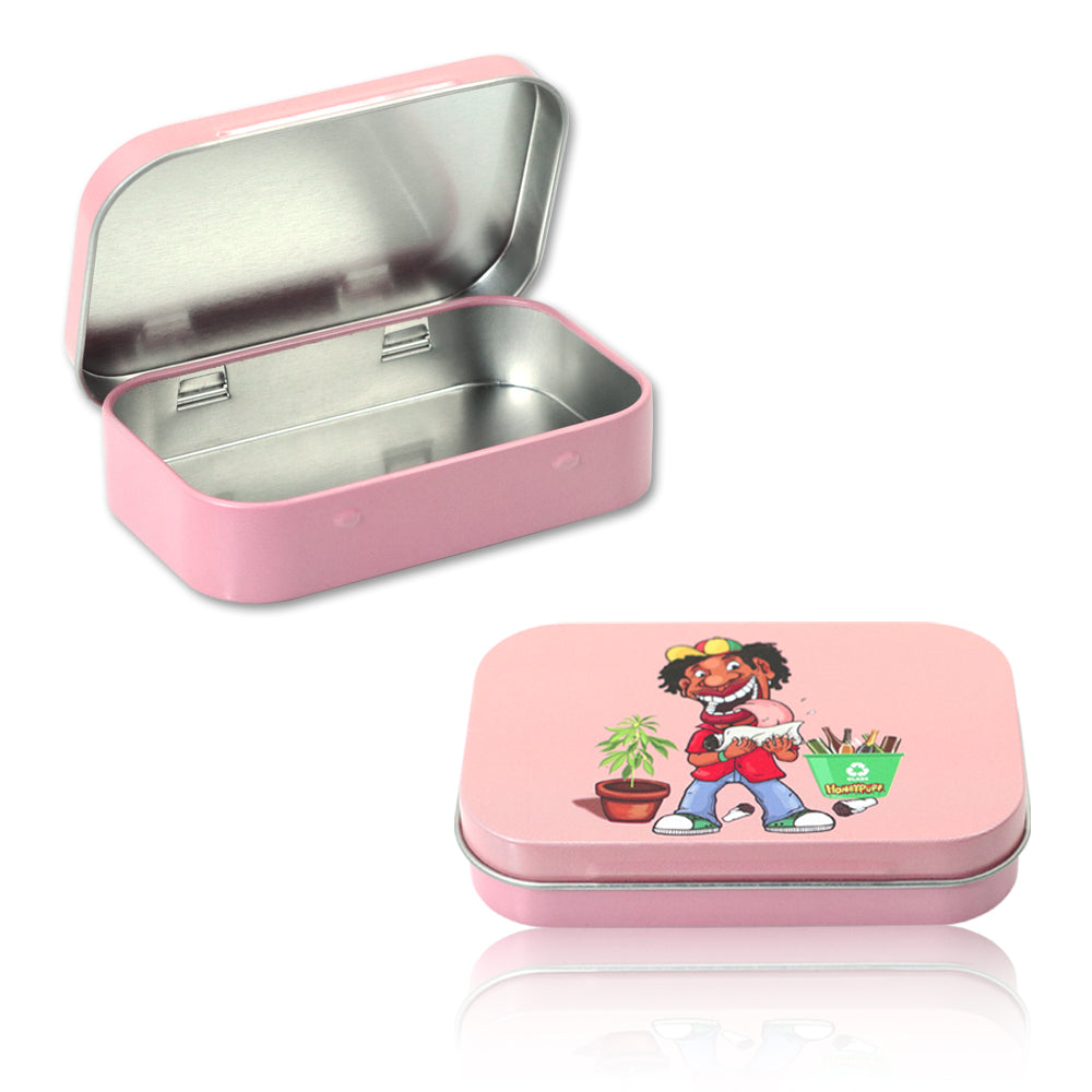 HONEYPUFF Tinplate Tobacco Storage Box, Three Color ( Blue, Green, Pink ) Metal Tin, 100 x 65 x 20 mm Size Portable Storage Box, 24 PCS / Box