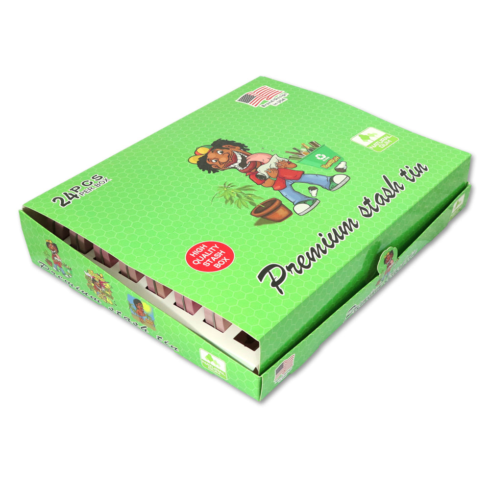 HONEYPUFF Tinplate Tobacco Storage Box, Three Color ( Blue, Green, Pink ) Metal Tin, 100 x 65 x 20 mm Size Portable Storage Box, 24 PCS / Box