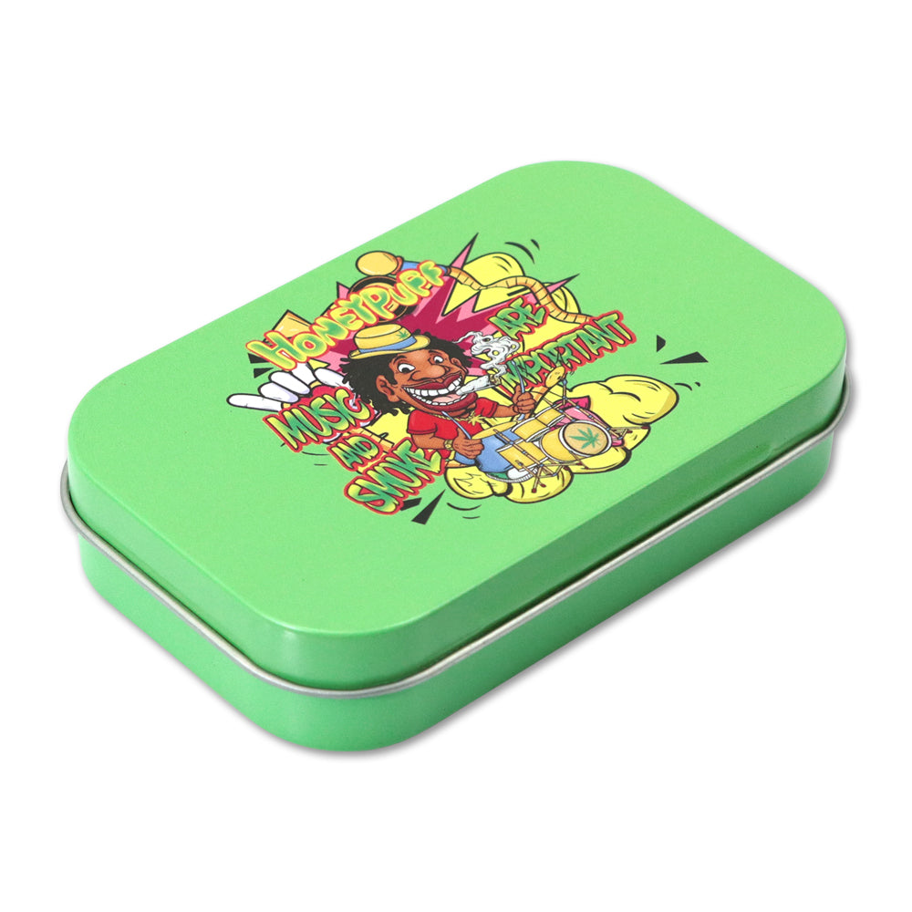 HONEYPUFF Tinplate Tobacco Storage Box, Three Color ( Blue, Green, Pink ) Metal Tin, 100 x 65 x 20 mm Size Portable Storage Box, 24 PCS / Box