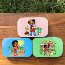 Load image into Gallery viewer, HONEYPUFF Tinplate Tobacco Storage Box, Three Color ( Blue, Green, Pink ) Metal Tin, 100 x 65 x 20 mm Size Portable Storage Box, 24 PCS / Box