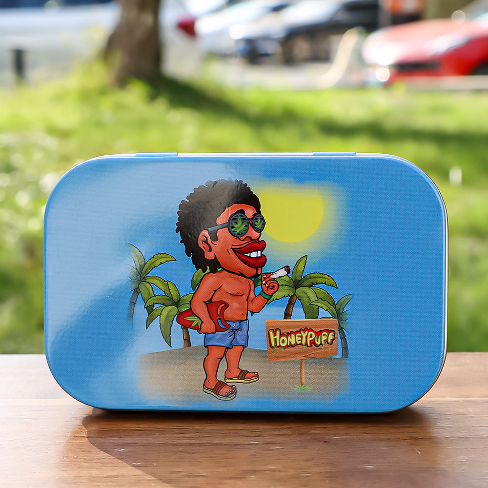 HONEYPUFF Tinplate Tobacco Storage Box, Three Color ( Blue, Green, Pink ) Metal Tin, 100 x 65 x 20 mm Size Portable Storage Box, 24 PCS / Box
