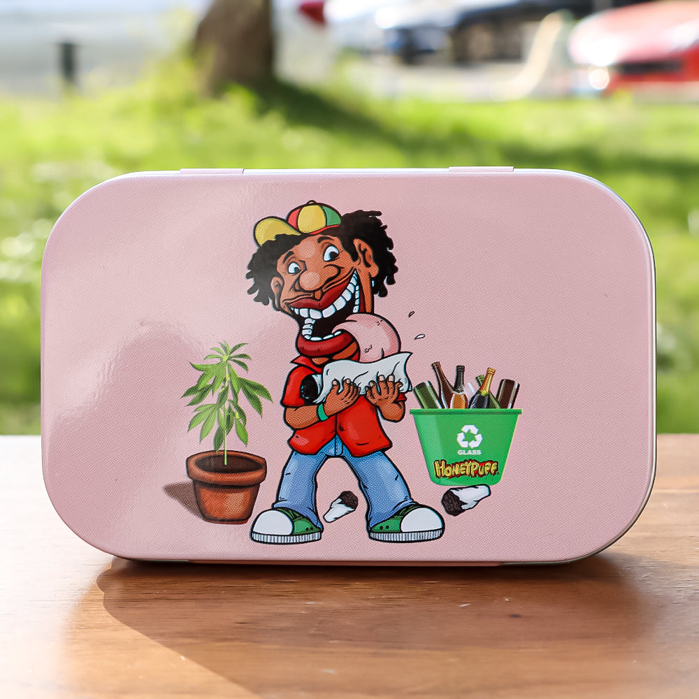 HONEYPUFF Tinplate Tobacco Storage Box, Three Color ( Blue, Green, Pink ) Metal Tin, 100 x 65 x 20 mm Size Portable Storage Box, 24 PCS / Box