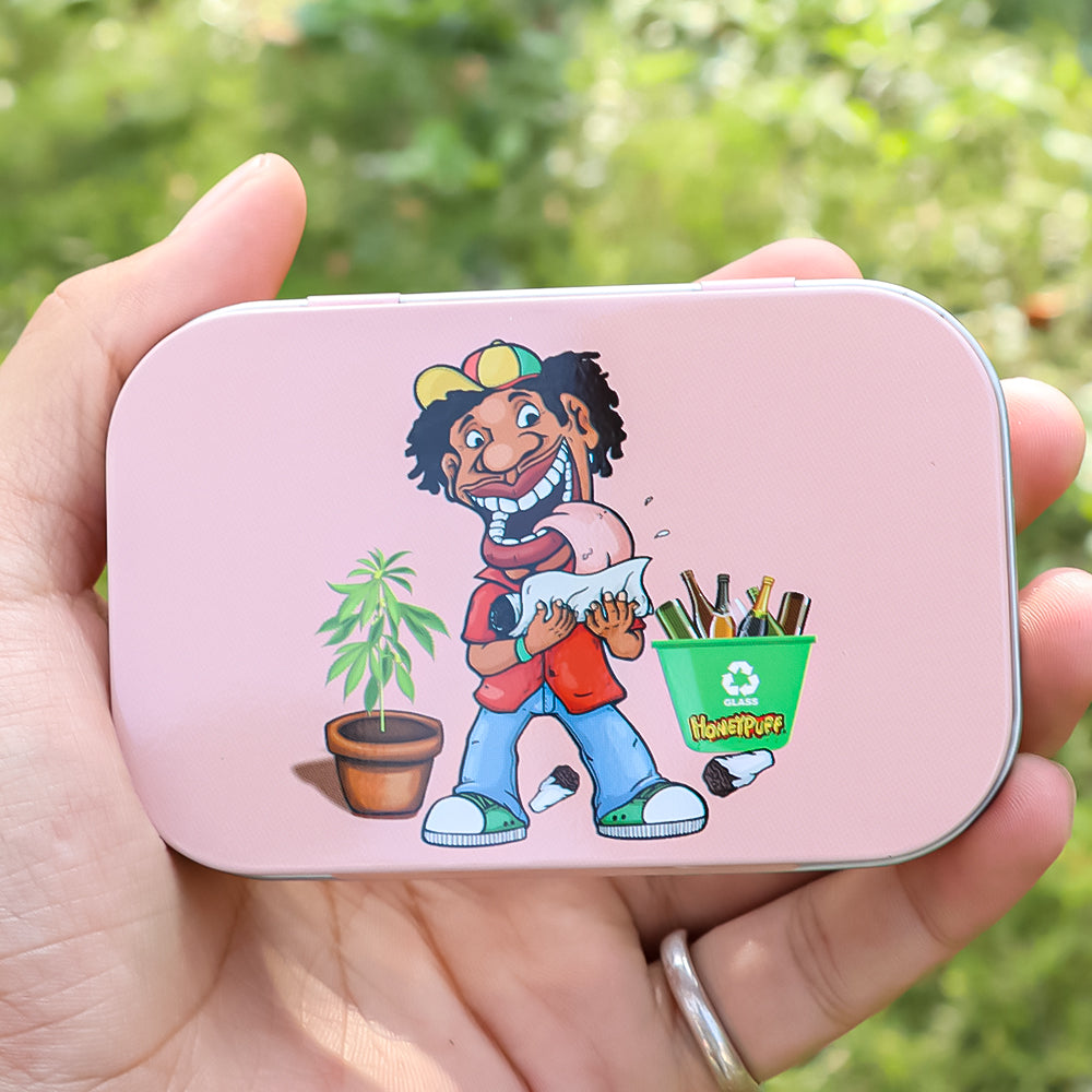 HONEYPUFF Tinplate Tobacco Storage Box, Three Color ( Blue, Green, Pink ) Metal Tin, 100 x 65 x 20 mm Size Portable Storage Box, 24 PCS / Box