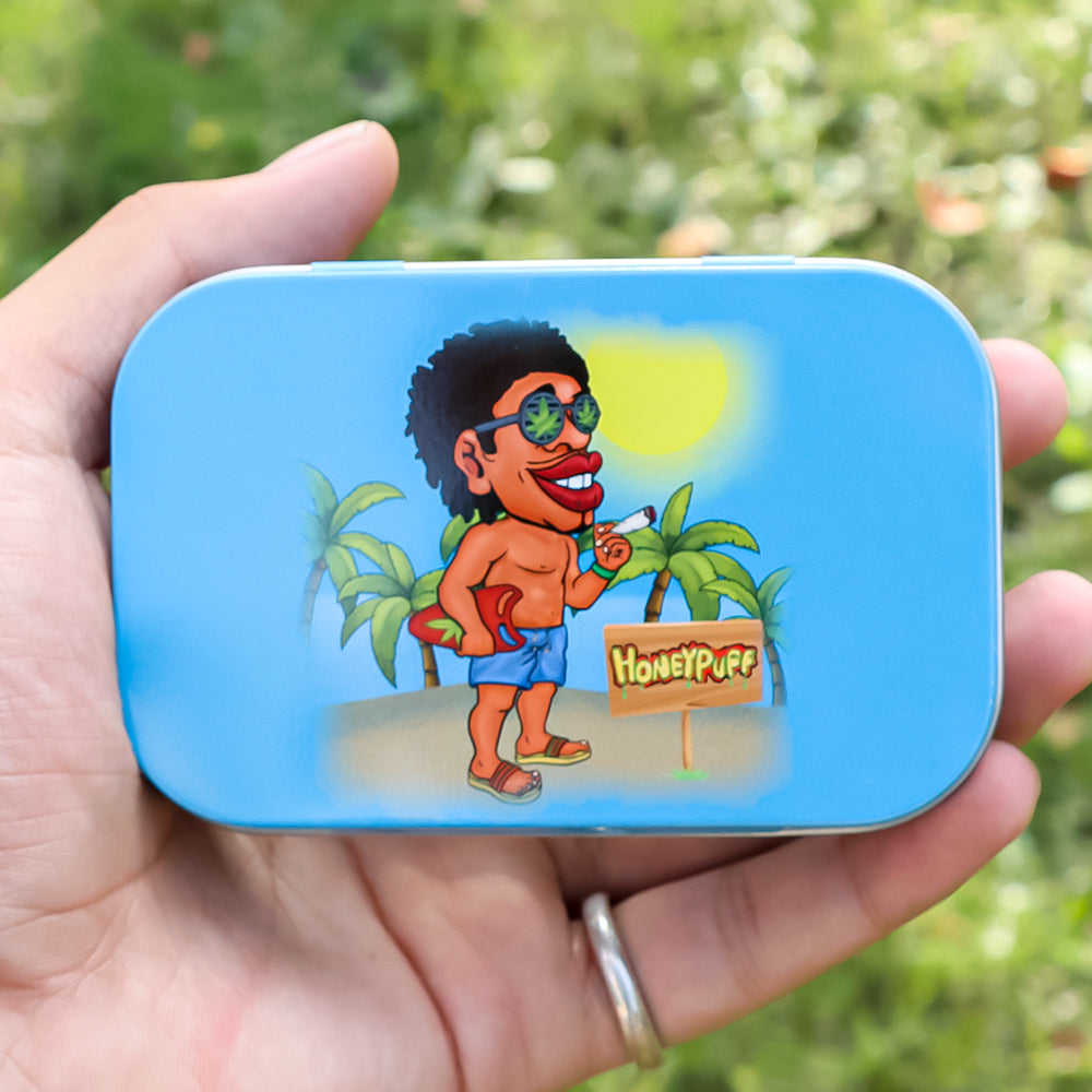 HONEYPUFF Tinplate Tobacco Storage Box, Three Color ( Blue, Green, Pink ) Metal Tin, 100 x 65 x 20 mm Size Portable Storage Box, 24 PCS / Box