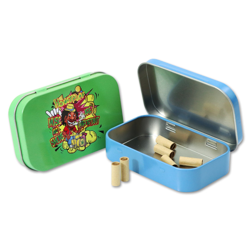 HONEYPUFF Tinplate Tobacco Storage Box, Three Color ( Blue, Green, Pink ) Metal Tin, 100 x 65 x 20 mm Size Portable Storage Box, 24 PCS / Box
