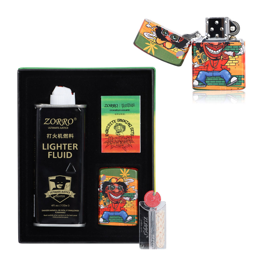 HONEYPUFF Windproof Long Lasting Metal Lighter, Rasta Style Cigarette Lighters