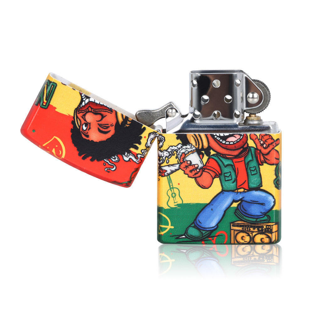 HONEYPUFF Windproof Long Lasting Metal Lighter, Rasta Style Cigarette Lighters