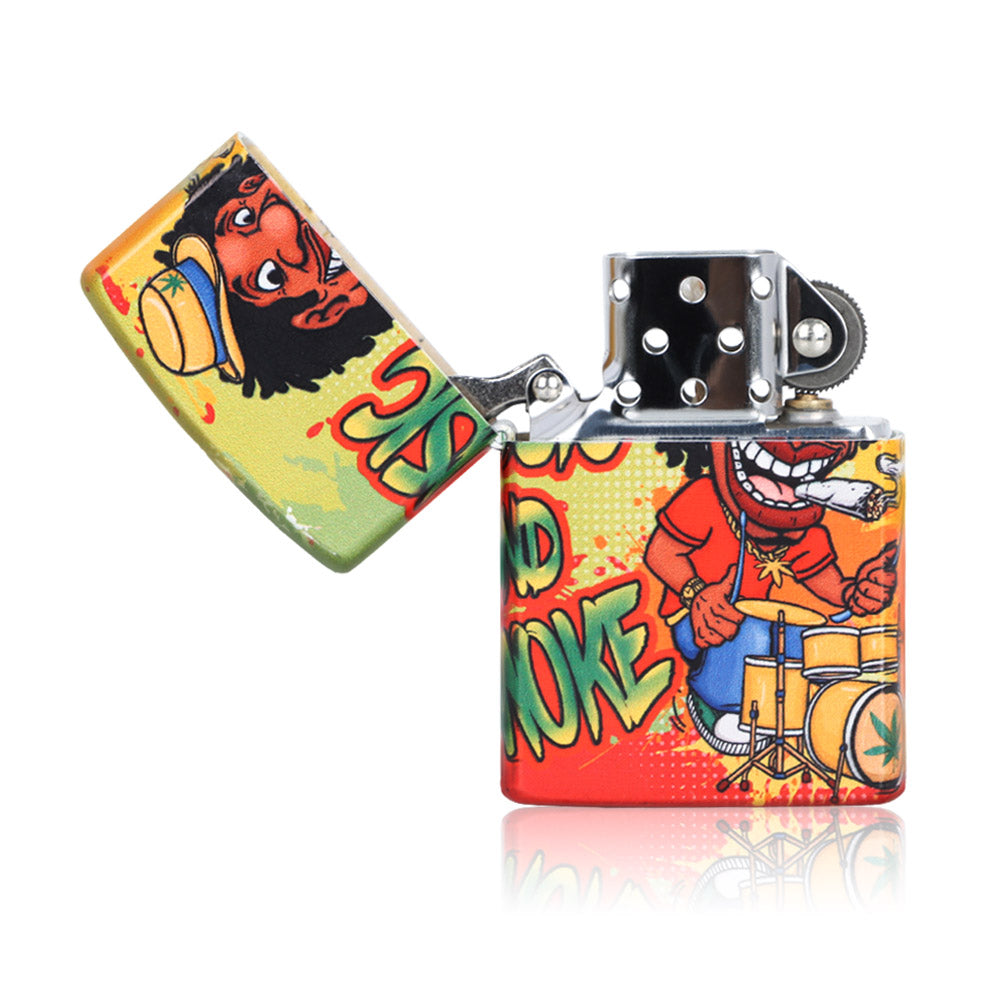 HONEYPUFF Windproof Long Lasting Metal Lighter, Rasta Style Cigarette Lighters
